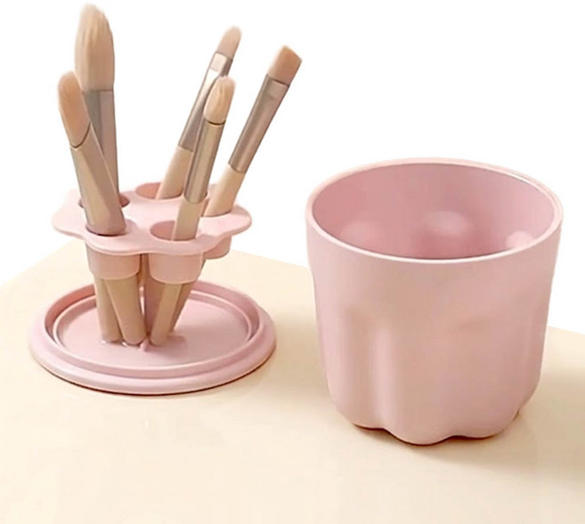 깔끔더하기 메이크업 브러쉬 세척 용기 거치대, 옐로우, 1개