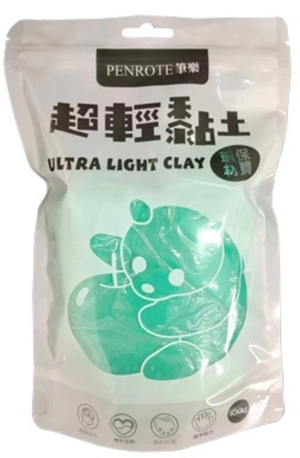 PENROTE 筆樂 超輕黏土 12/24/36色組 安全無毒 幼教/安親/教學 美勞適用 (CL-49/CL-89/CL-139), 1個, 超輕黏土單色100g-綠