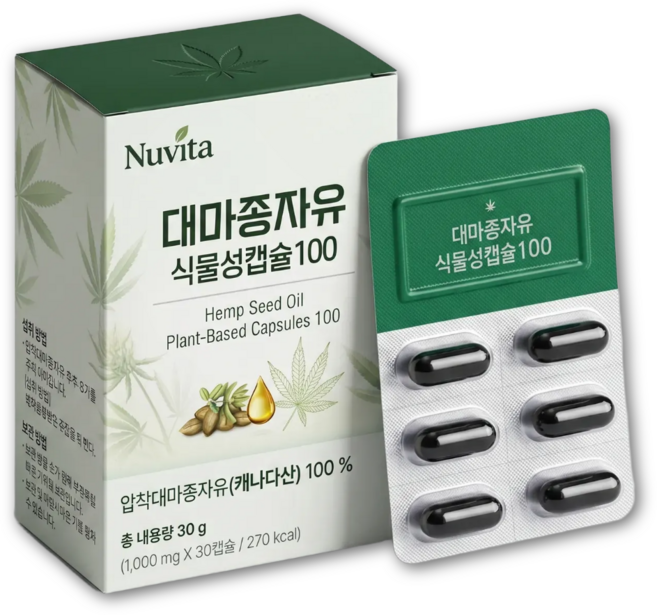 뉴비타 냉압착 대마종자유 식약청인증 식물성 캡슐 대마씨유 대마종자씨유 100%, 1개, 30캡슐