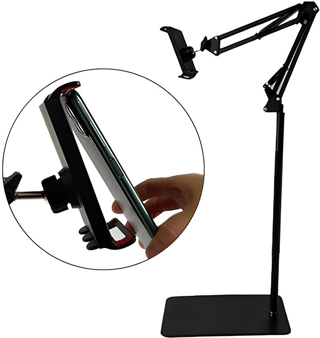 감성리빙 140cm 자바라 스탠드 탭 패드 태블릿 스마트폰 핸드폰 거치대 대형, 1개, 블랙