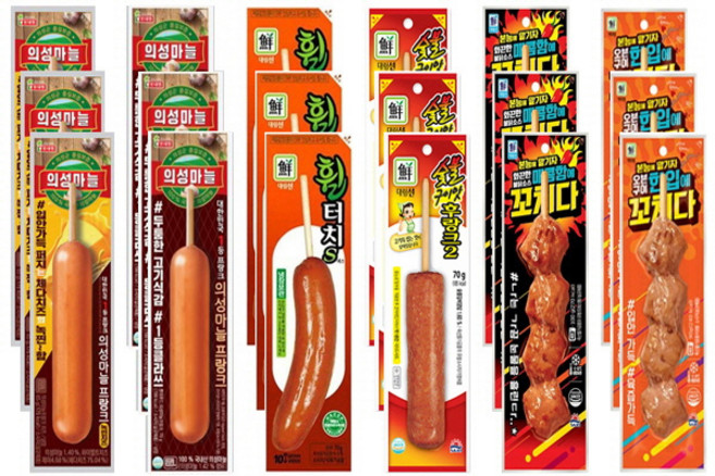 한입에꼬치다3+매콤함에꼬치다3+숯불구이맛후랑크3+휠터치3+의성마늘프랑크3+의성마늘 치즈3 18개 / 핫바, 70g