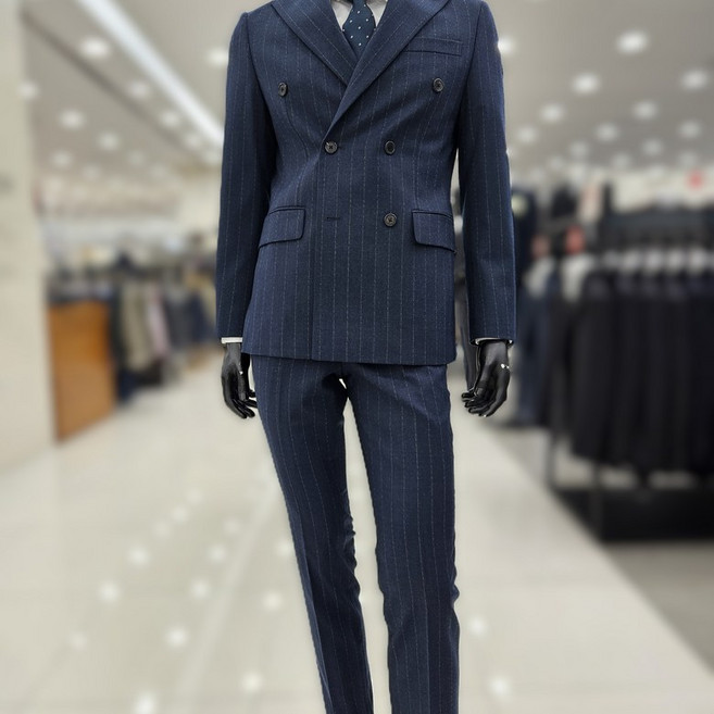 파렌하이트 24F/W 다크그린 스트라이프 플란넬라 더블 브레스티드 정장 세트 FJJ2371