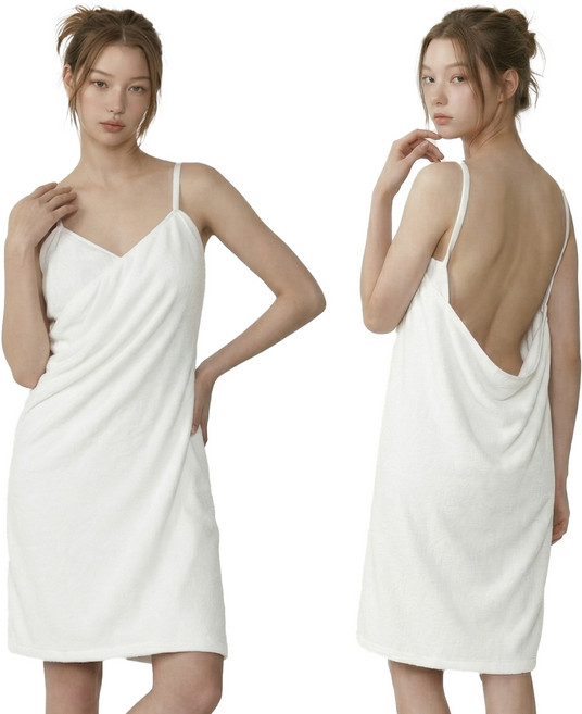 뮤트아웃 여성 샤워 가운 골프 목욕 로브, 퓨어 화이트