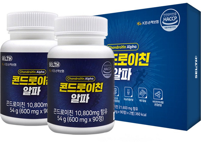 콘드로이친 상어연골 콘드로이드 우슬 무릎 관절 연골 강화 건강 보스웰리아 초록잎홍합 분말 가루 180정, 2개