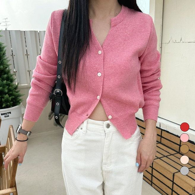 디테일웨어 여성 간절기 긴팔 니트 가디건 부드러운 캐시미어 원단 브이넥 세미크롭 단정한 여자니트 캐주얼 무지 오피스룩 코디