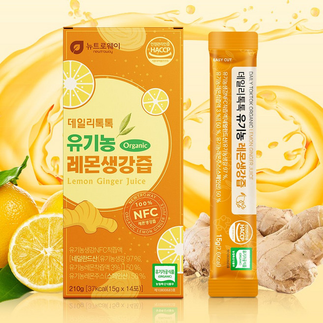 [카엔메디] 뉴트로웨이 데일리톡톡 유기농 레몬생강즙 2박스(28포) 스틱 환절기 HACCP 건강즙, 1개, 420g