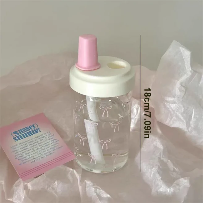 500/700ML 빨대 물병 뚜껑 포함 보우 머그 커피 밀크티 플라스틱 컵 야외 학교용 소녀, 02 500ml