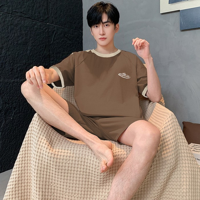 男士100%純棉短袖夏季睡衣套裝