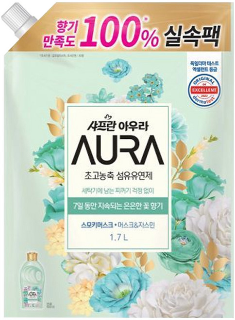 샤프란 AURA 초고농축 섬유유연제 스모키머스크 리필, 1.7L, 7개