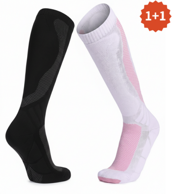 반디어 겨울 남성 여성 스키/스노우보드 양말 1+1, 1개, 검정 + 화이트