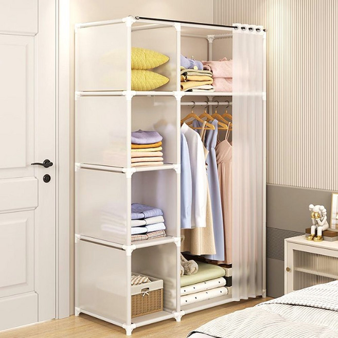 이불장 키큰 옷장 조립식 커튼 드레스룸 선반 간이 행거sj883951 sj1*082Xv, 확장형 화이트