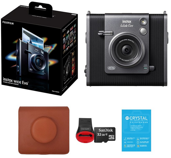 인스탁스 와이드 에보 가죽케이스 패키지+사은품/하이브리드 즉석카메라, 1세트, 블랙/브라운
