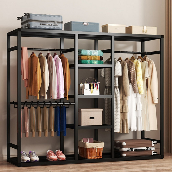 바이앳올 철제 스탠드 옷걸이 수납장 옷장 드레스룸 시스템 행거 BYH-02, 블랙