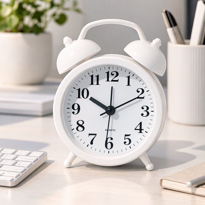 리빙모아 무소음 알람기능 탁상시계, 화이트, 8.5*11.5cm