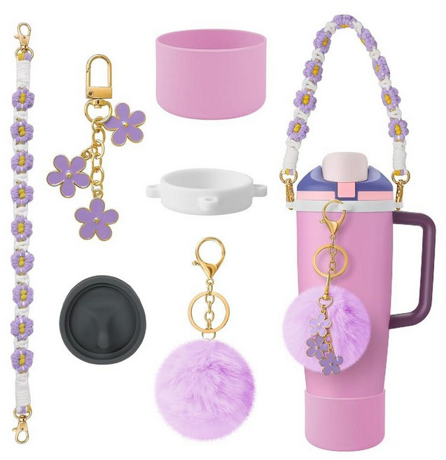 ECLATIS Flexirotate Owala 887.2ml30온스 및 1.2L40온스 Fr2E(넓음)Sip 스웨이 병 텀블러 실리콘 부츠 핸들 스트랩 교체용 스토퍼 플, 예쁜 퍼플