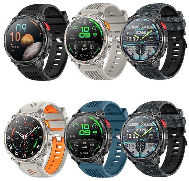 MIVSEN H33 戶外軍規智能手錶 LED手電筒 藍牙通話 指南針 心率血氧監測 運動手錶 防水, 迷彩黑, 1個