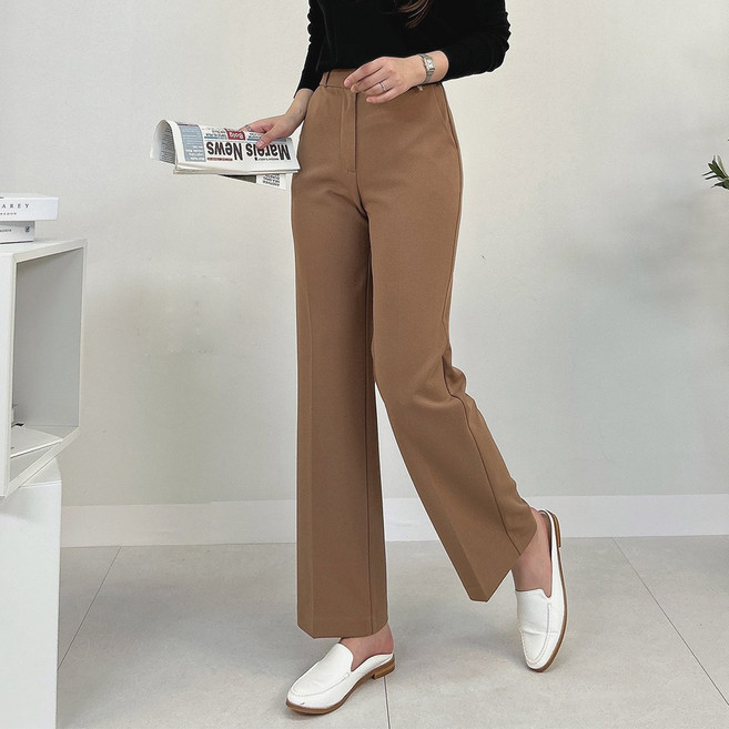 하이웨스트 밴딩슬랙스 빅사이즈 여성 일자바지 와이드팬츠 스판바지 봄 여름 가을