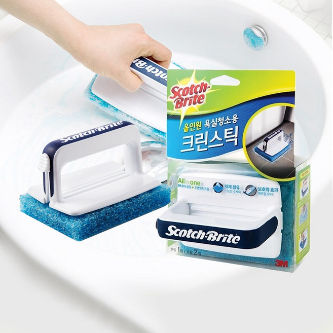 3M 별도의 세제가 필요없는 뉴 올인원 욕실청소용 크린스틱 핸들 1입 + 리필 2입, 1개