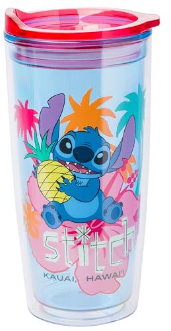 Silver Buffalo Sanrio 헬로 키티 딸기 밀크 이중벽 스테인리스 스틸 여행용 머그 손잡이 포함 425.2g(15온스), 20 Ounces, Lilo and Stitch Kauai, Hawaii