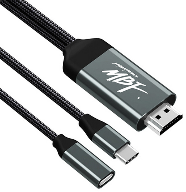 엠비에프 MBF-PDCH02 100W PD 고속 충전 USB C to HDMI 미러링 케이블 2m, 검정+회색, 1개