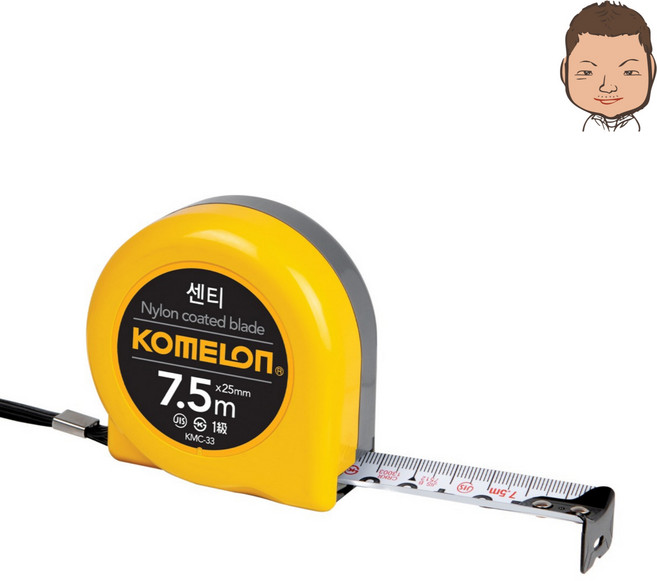 코메론 센티 줄자 KMC-33 7.5M x 25mm 목수줄자 전문가용 특수나일론코팅 측정 휴대용 줄자, 5개