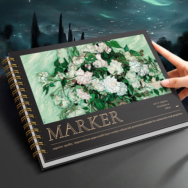 코일 바인딩 스케치북 색연필용 빈 스케치북 학생용 전문 마커북, 1개, A4