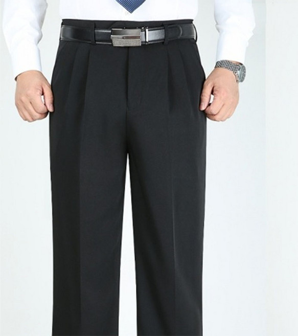 FANSYLI 중장년 남자 정장 바지 고급 링클프리 비즈니스 캐주얼 정장 바지 심플 와이드 빈티지 통바지 빅사이즈 XR2512D25