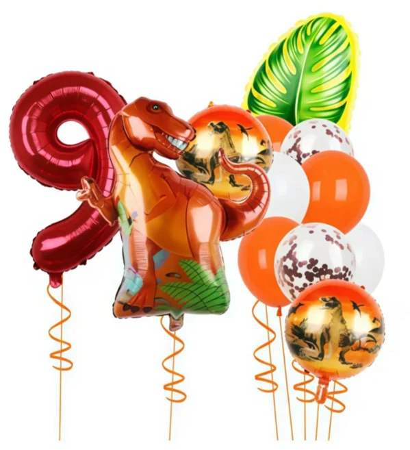 쿠쿠스토어 12개 세트 티라노사우루스 호일 풍선 공룡 빨간 숫자 1-9 어린이 소년 쥬라기 월드 파티, 01 기타, 04 검정색