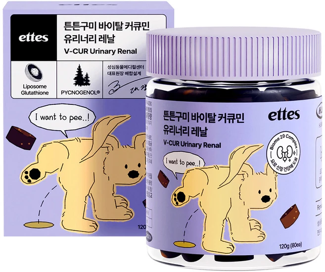 엣츠 튼튼구미 강아지 요로 신장 영양제, 1개, 유리너리+결석, 80정 - 쿠팡