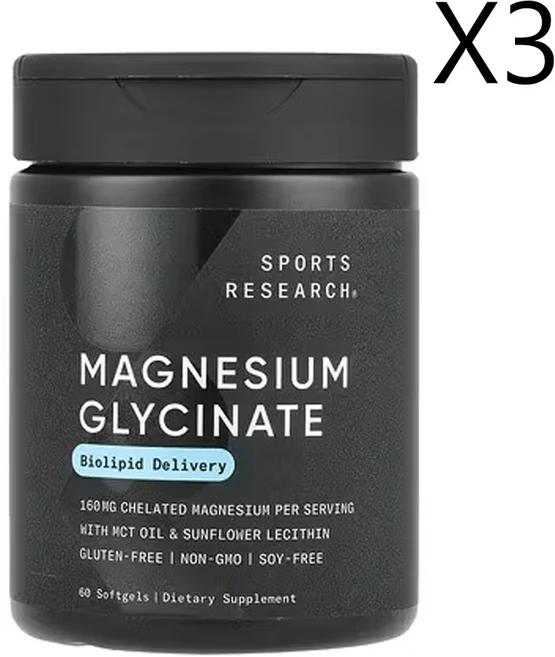 스포츠라서치 글리신마그네슘 60소프트젤 (소프트젤 1정당 80mg), 3개, 60정 - 쿠팡