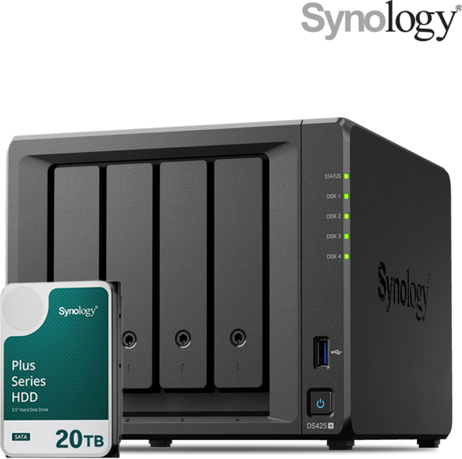 [ 시놀로지 공식총판 ] 시놀로지 나스 DS425+4베이 [20TB] 20TBx1 HAT3320 NAS HDD 합본