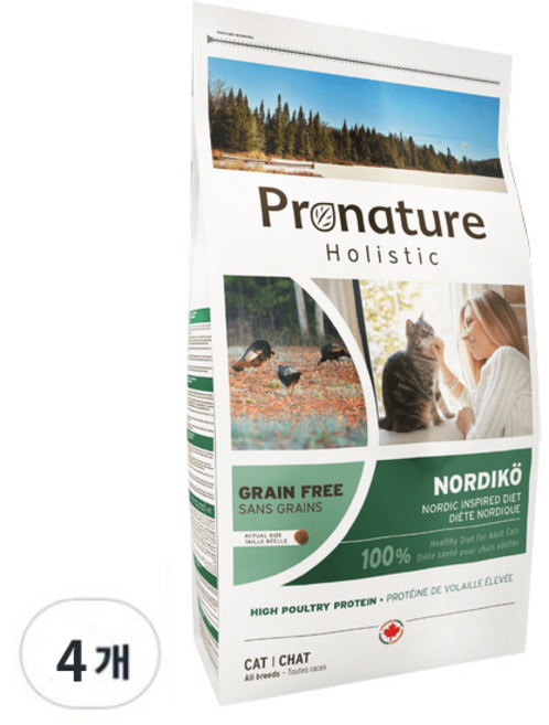 프로내이쳐 어덜트 고양이 홀리스틱 그레인프리 건식 사료, 2kg, 4개, 칠면조
