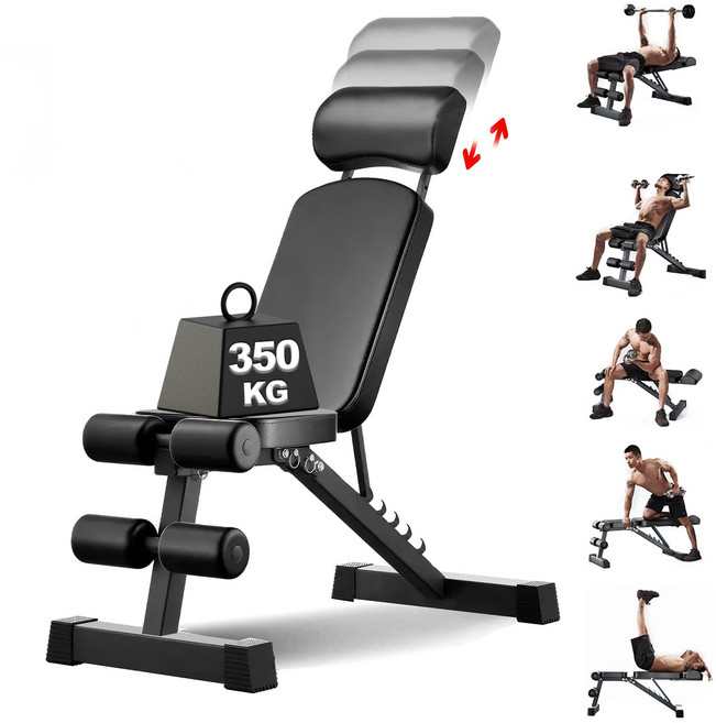 NewBoy 가정용 헬스 벤치 인클라인 벤치 각도조절 벤치 다기능 접이식 싯업 플랫 스틸 프레임 고밀도 폼 벤치프레스 덤벨 복근 운동 최대 하중 150kg 보관 용이, 블랙