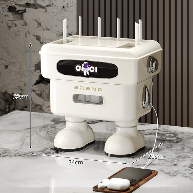 공유기 셋톱박스 정리함 로봇형! 다용도 수납함, 크림(34*21*32), 1개