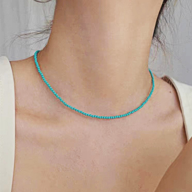 루미모아 천연 원석 2MM 얇은 초커 목걸이 호안석 블루문스톤 화이트 레드 터키석 블루마노 크리스탈 루비 블랙스피넬 레이어드 9종