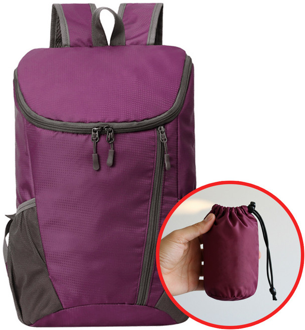 엘마운틴 오픈업 초경량 접이식 휴대용 배낭 20L 등산 여행 아웃도어 백팩, 퍼플