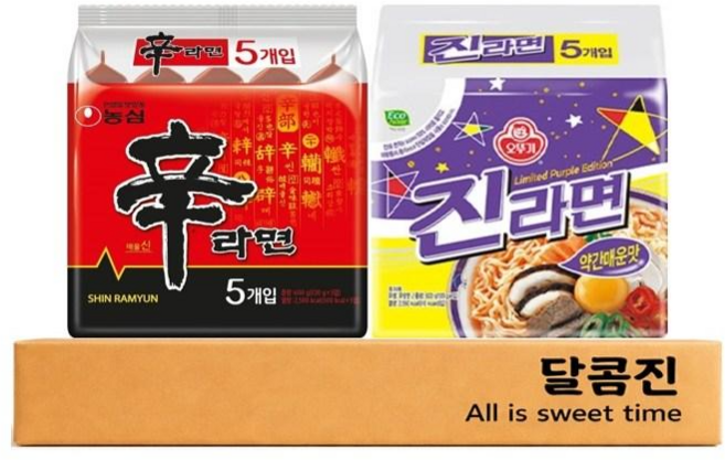 [달콤진] 신라면 5P + 진라면 약간매운맛 5P, 1세트