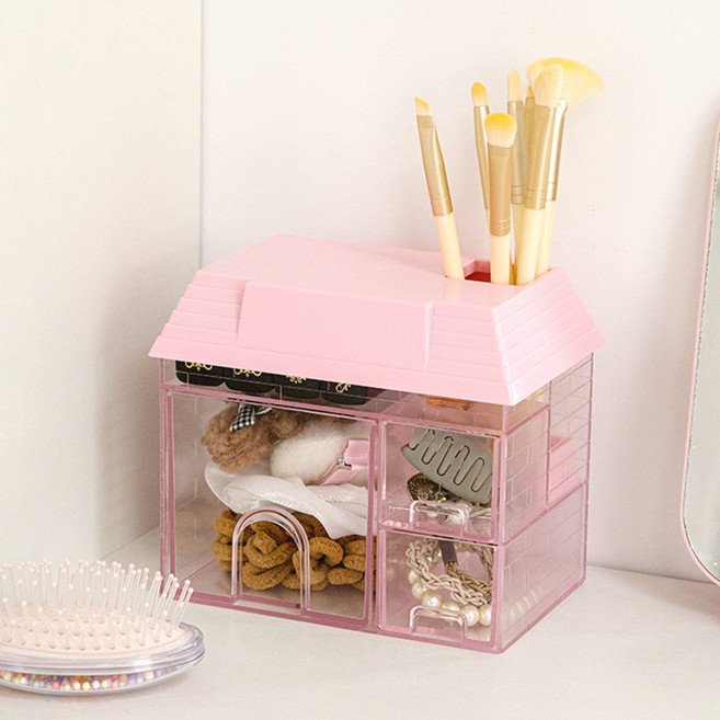 하우쏠 스윗홈 서랍 수납 정리함 책상 정리 데스크테리어 악세사리 보관, 1개, 투명핑크