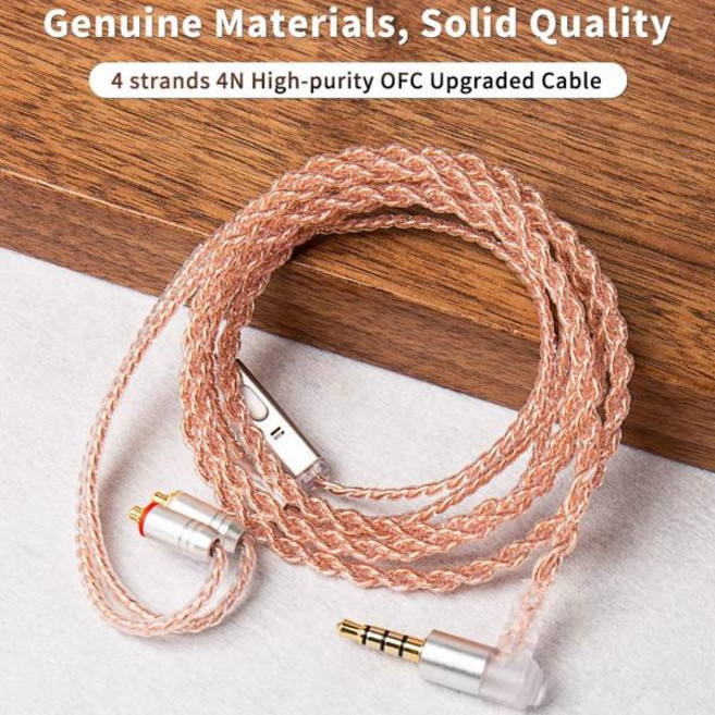 KBEAR 4 코어 구리 업그레이드 이어폰 케이블 KBEAR TRI KZ CCZ YINYOO 헤드폰 HIFI 헤드셋 용 2PIN/QDC/MM, 01 copper 2PIN3.5, 1개