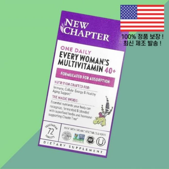 새로운 거트 하나 에브리 우먼 여성 여자스 종합비타민 멀티비타민 40 베지테리언정 72정 New Chapter One Daily Every Woman's Multivitamin, 1 - 쿠팡