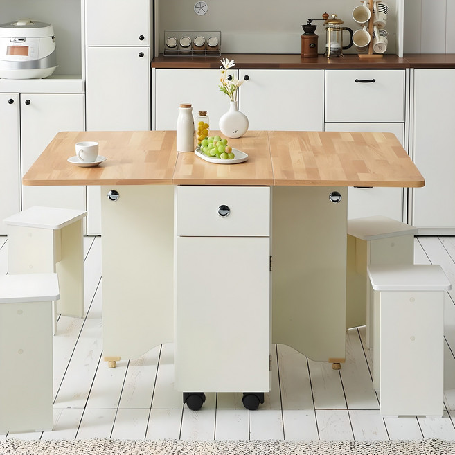 스칸디무드 쿠스토 이동식 확장형 접이식 식탁 테이블, 오크화이트