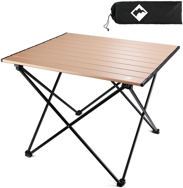 VILLEY 접이식 캠핑 테이블 소형 최대 하중 30KG 의자발 미끄럼방지 알루미늄 경량 휴대용 캐리백포함 선물용 마당정원 캠핑 피크닉 등산 여행, 샴페인골드