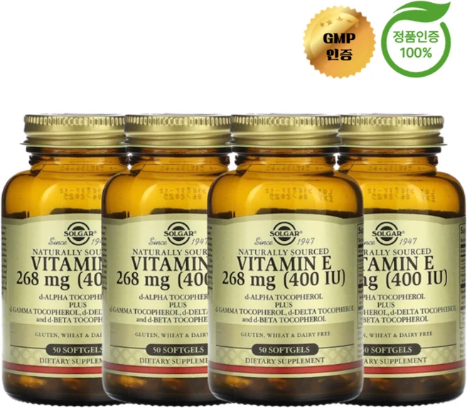 2+2 솔가 천연 원료 비타민E 268mg 소프트젤 50정, 4개 - 쿠팡