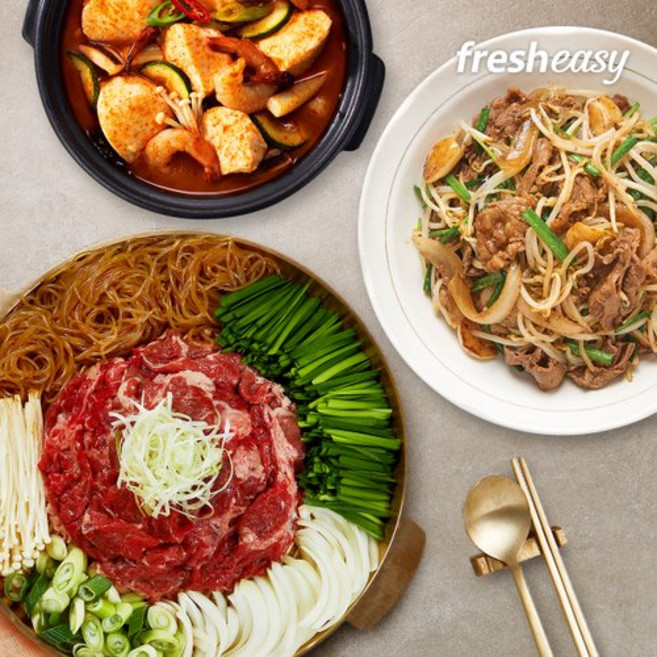 [프레시지] 고기한상 SET (서울식불고기전골+짬뽕순두부찌개+차돌박이숙주볶음)(냉장), 1세트
