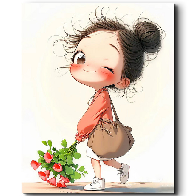 서은이네 국내제작 캔버스형 비즈 십자수, NE05-똥머리 소녀 A40x50cm, 1세트