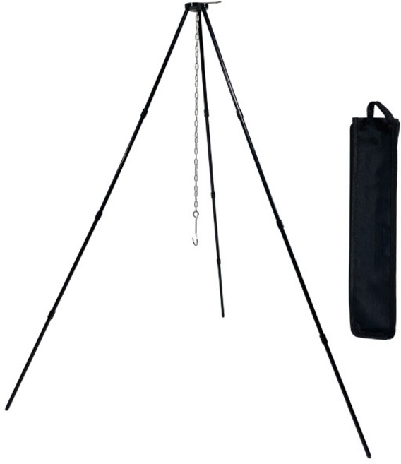 캠핑 접이식 삼각대 다용도 랜턴걸이 스탠드 냄비걸이 코펠걸이 거치대 + 수납가방 세트, 1세트, 4단, 블랙