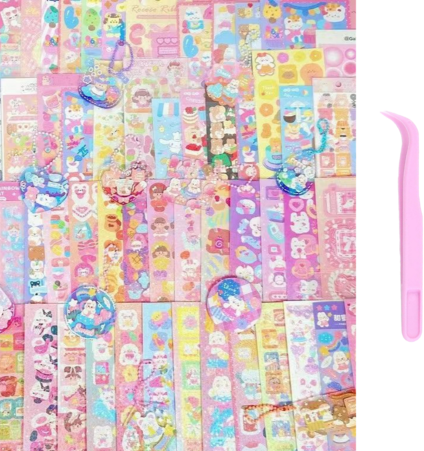 핀셋 증정] 다꾸 포카 데코 스티커 세트 대용량 - 무중복 홀로그램 빈티지, 100장