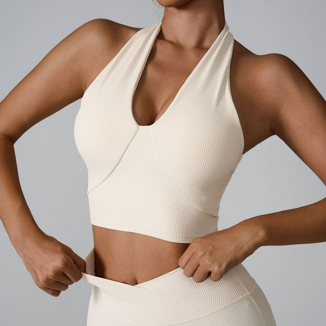 Makone 여성 홀터넥 피트니스브라 끈 나시 푸시업 요가 나시