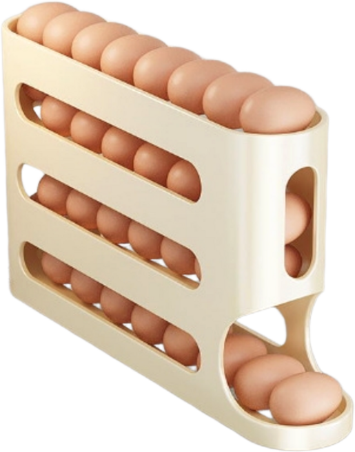 온세미몰 공간절약 신선보장 자동 슬라이딩 계란 롤링 보관함, 1개, 베이지