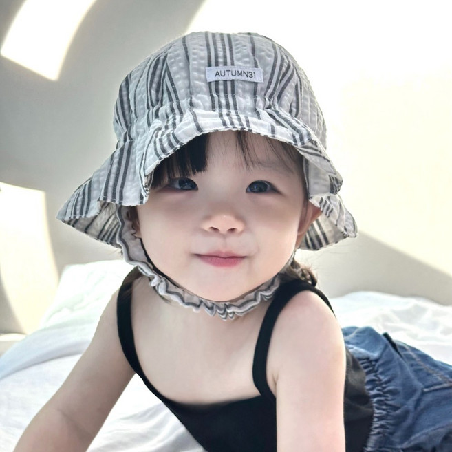 어텀31 아기 시어서커 거즈햇 여름 버킷햇 햇빛가리개 얇은 모자